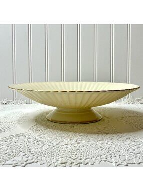 Vintage Lenox Pedestal Fruit Bowl Gold Trim Cream Fluted Collection 10.75"